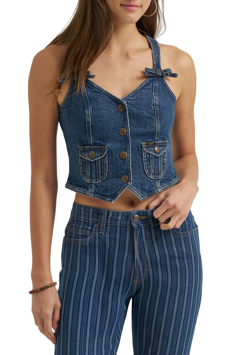 Patch Pocket Denim Vest, Main, color, BY THE BOOK