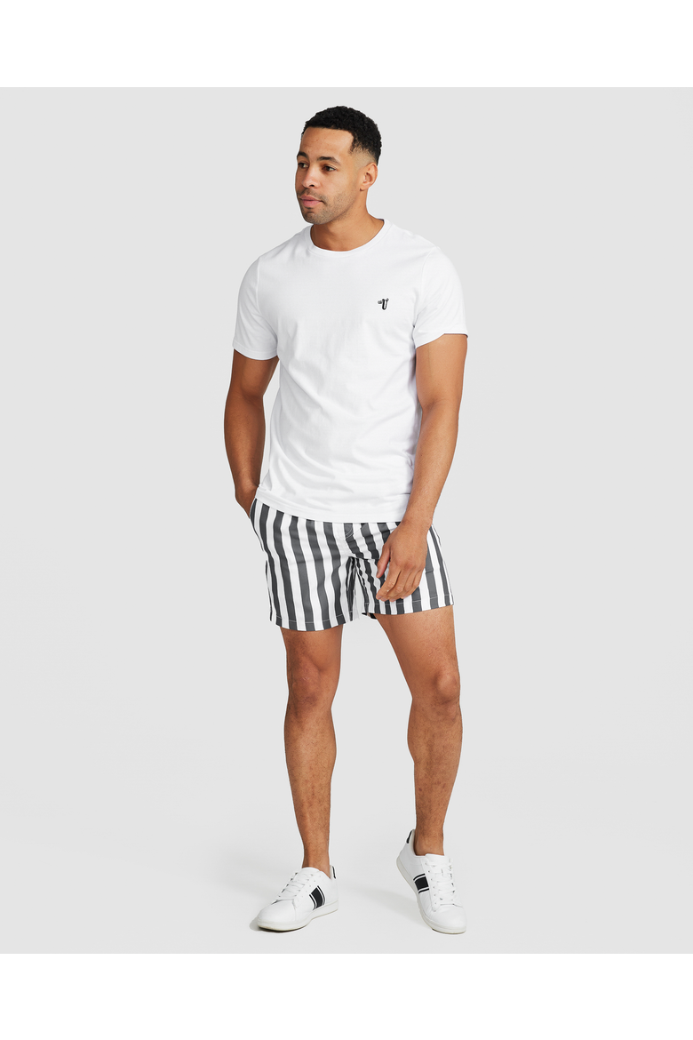 St. Barth Swim Short, Alternate, color, Charcoal & White Panel Stripe