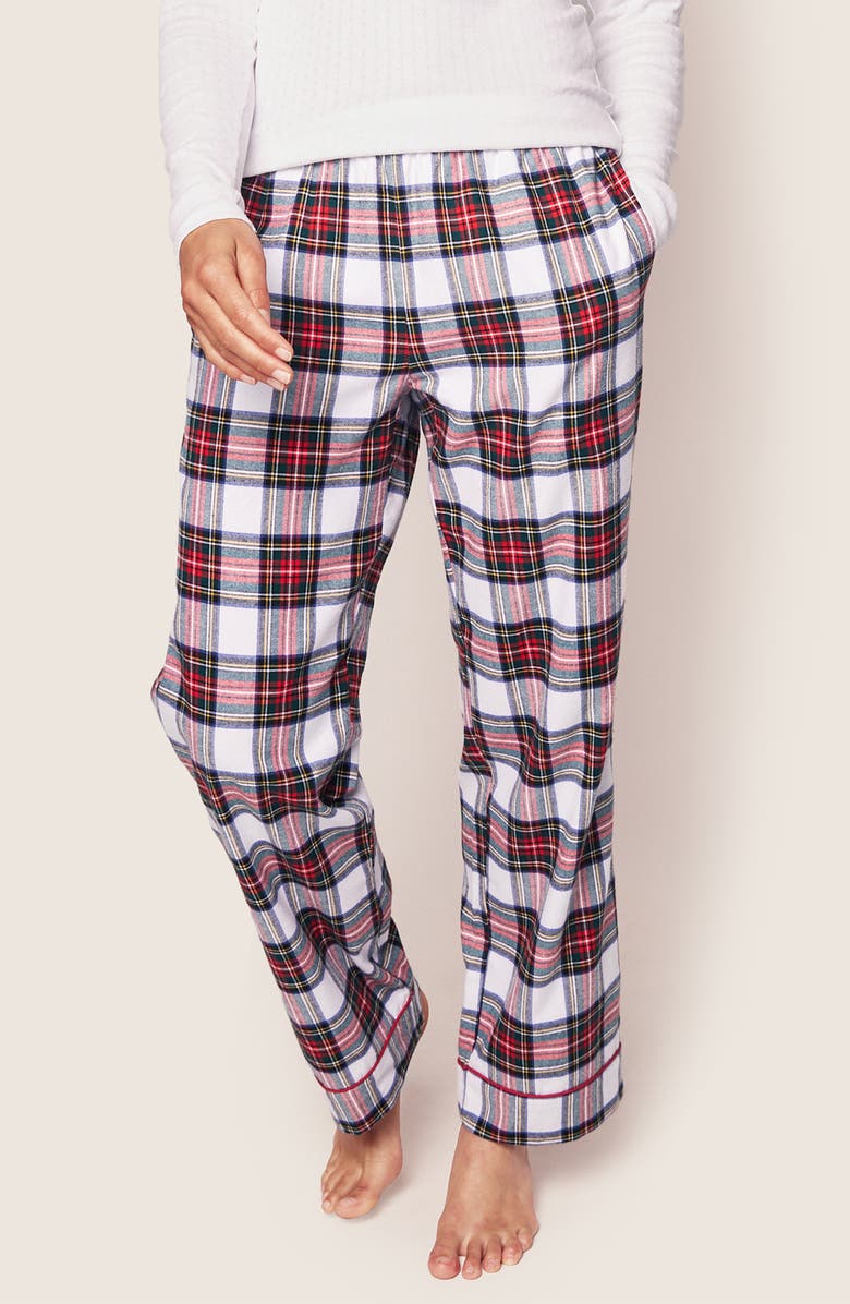 Petite Plume Balmoral Tartan Cotton Twill Pajama Pants, Alternate, color, White Plaid