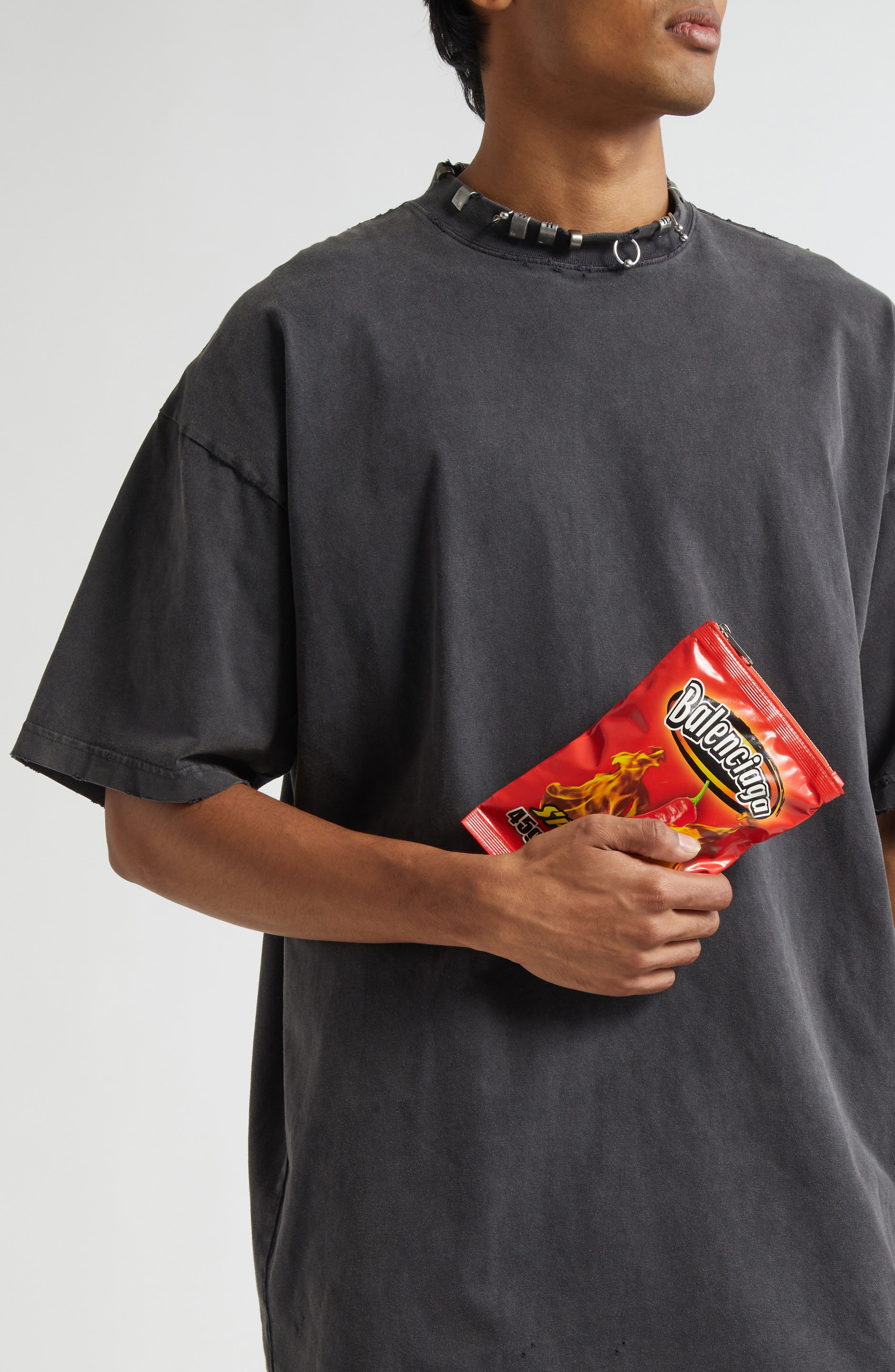 Balenciaga Chips Leather Phone Pouch, Alternate, color, 