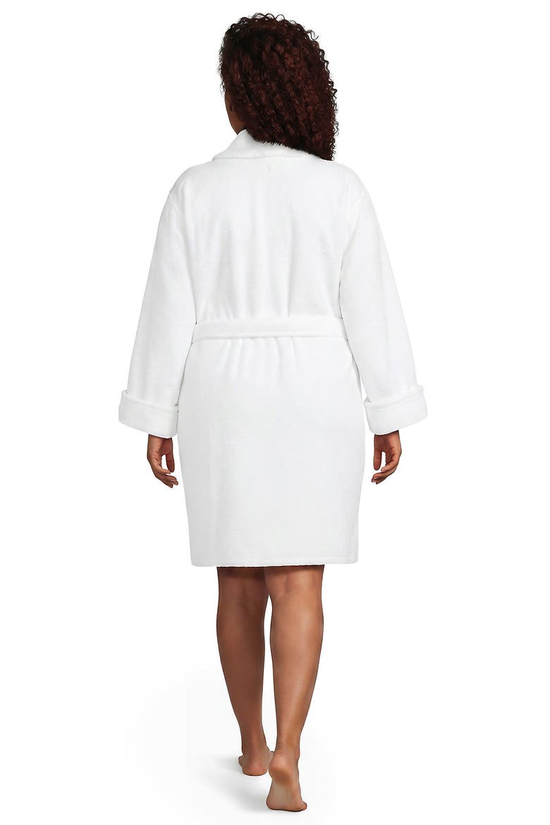 Plus Size Soft Terry Long Sleeve Knee Length Robe, Alternate, color, White