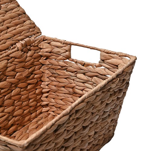 Happimess Wilder Classic Farmhouse Woven Hyacinth Rectangular Storage Baskets With Lids And Handles, In Natural