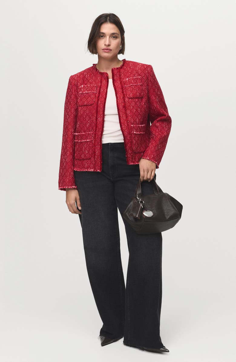 MANGO Frayed Tweed Jacket, Alternate, color, Red