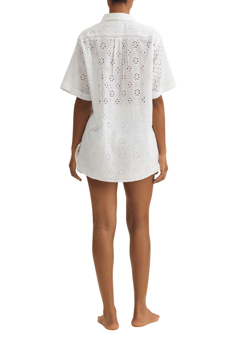 Embroidered Eyelet Cotton Cover-Up Shirt & Shorts Set, Alternate, color, WHITE