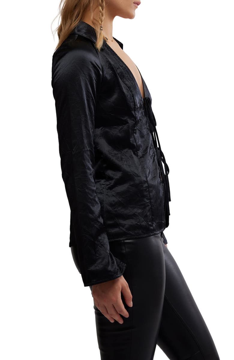 Free People Star Eyes Crinkle Satin Top, Alternate, color, Black