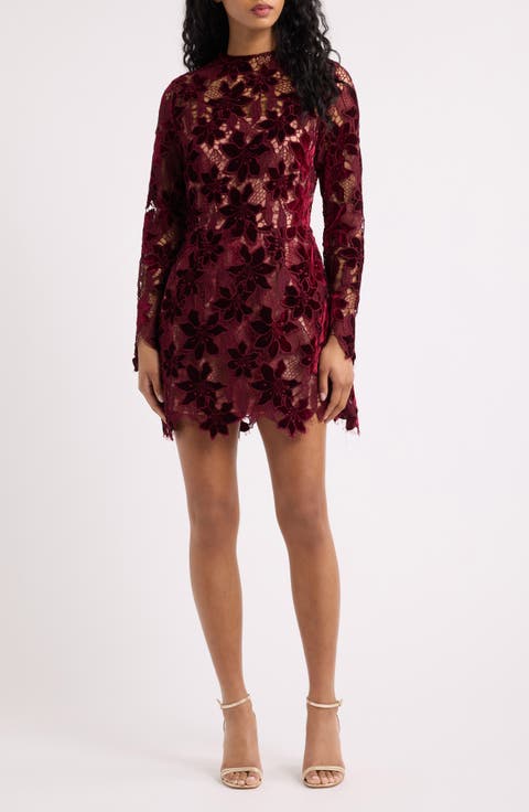 Zia Velvet Floral Lace Long Sleeve Cocktail Minidress