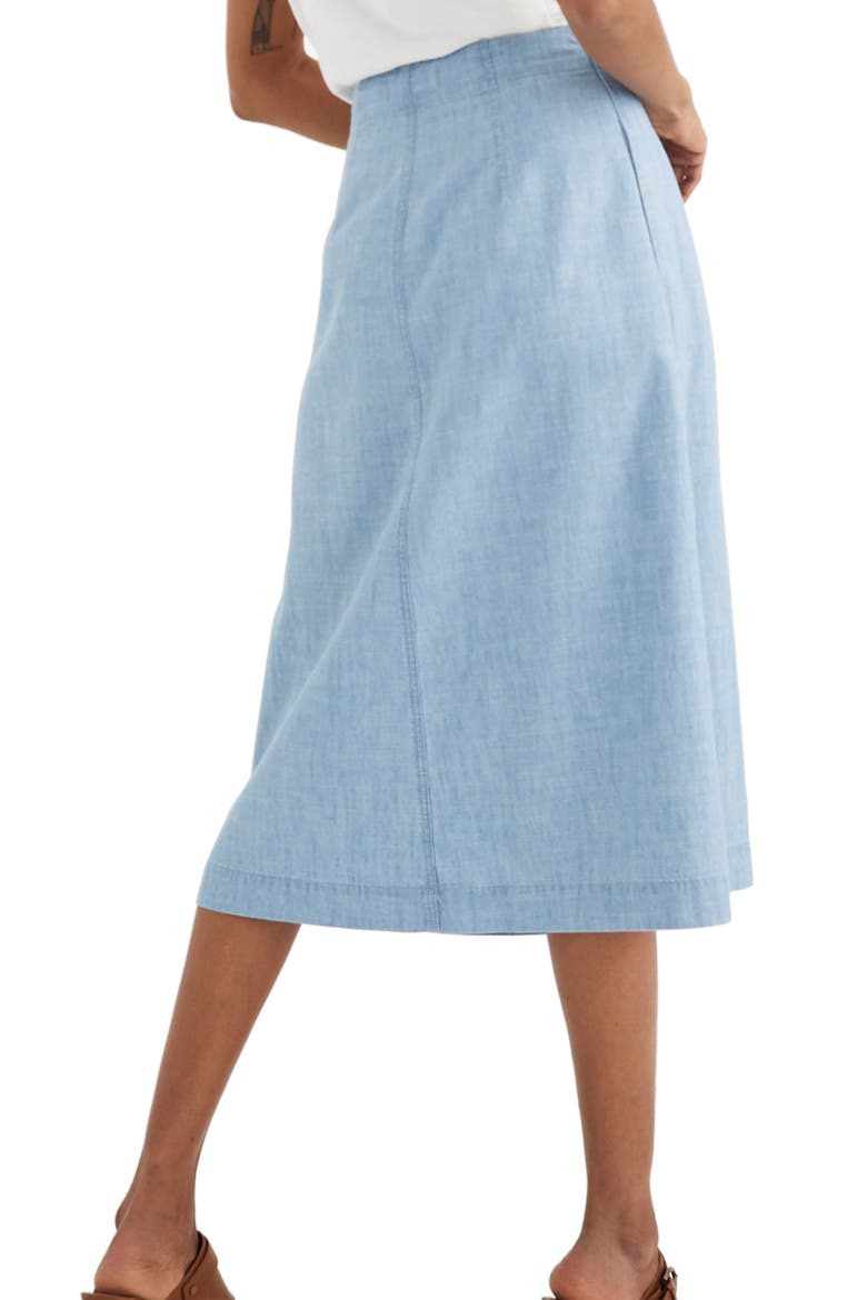 Chambray Patio Button Front Midi Skirt, Alternate, color, WEATHERLY WASH