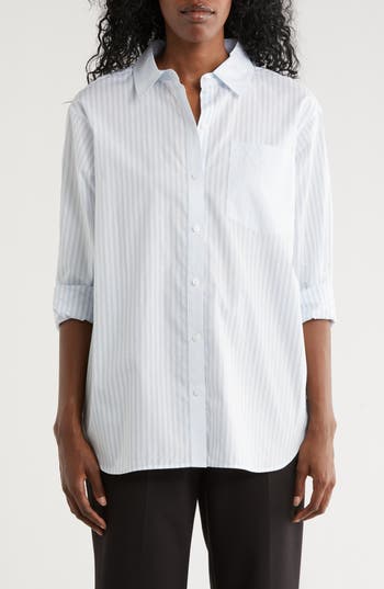Calvin Klein Stripe Cotton Button-up Shirt In White