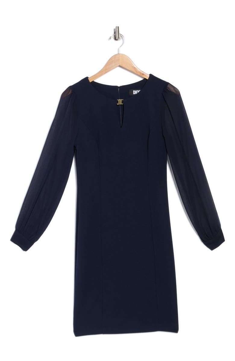DKNY Chiffon Sleeve Hardware Accent Dress, Alternate, color, Navy