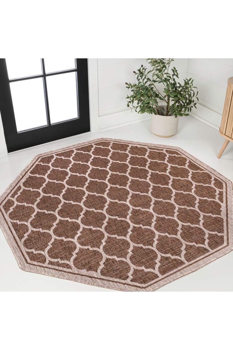 Trebol Moroccan Trellis Textured Weave Octagon Indoor/Outdoor Area Rug, Alternate, color, Espresso/Taupe