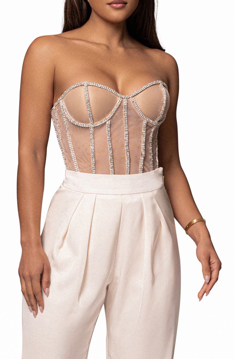 JLUXLABEL Rhinestone Corset Top, Main, color, Ivory