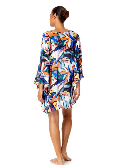 Anne Cole Plus Riviera Floral Flounce V Neck Tunic Swimsuit Cover Up In Riviera Floral