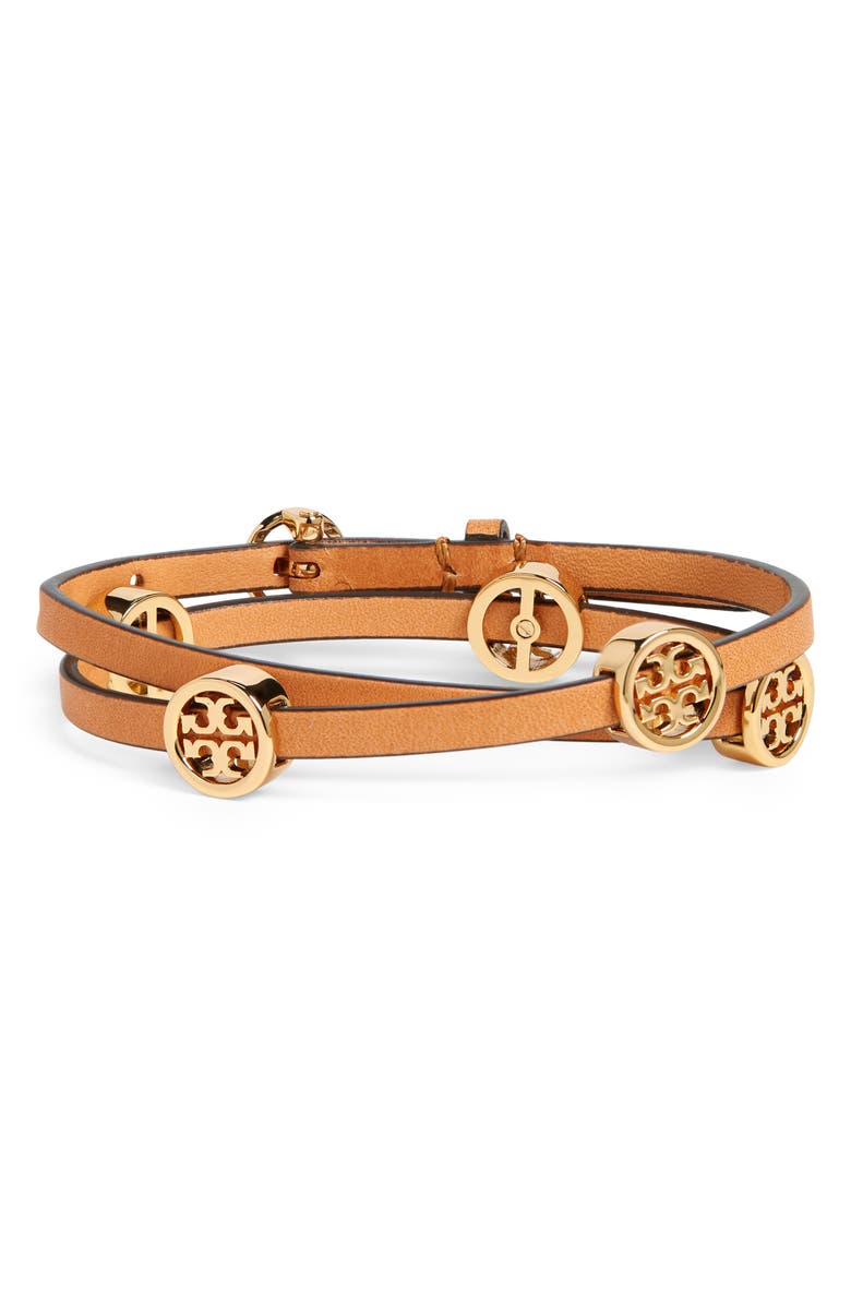 Tory Burch Miller Double Wrap Leather Bracelet, Main, color,