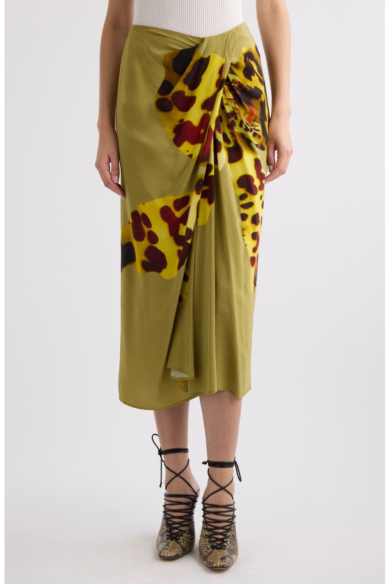 Sampa Leopard Orchid Print Faux Wrap Skirt, Main, color, OCRA