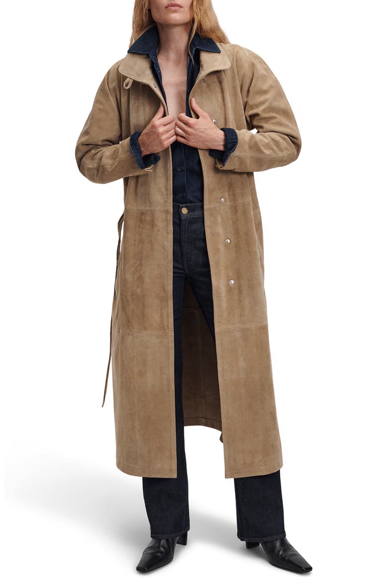 Marlene Suede Trench Coat, Alternate, color, TAN
