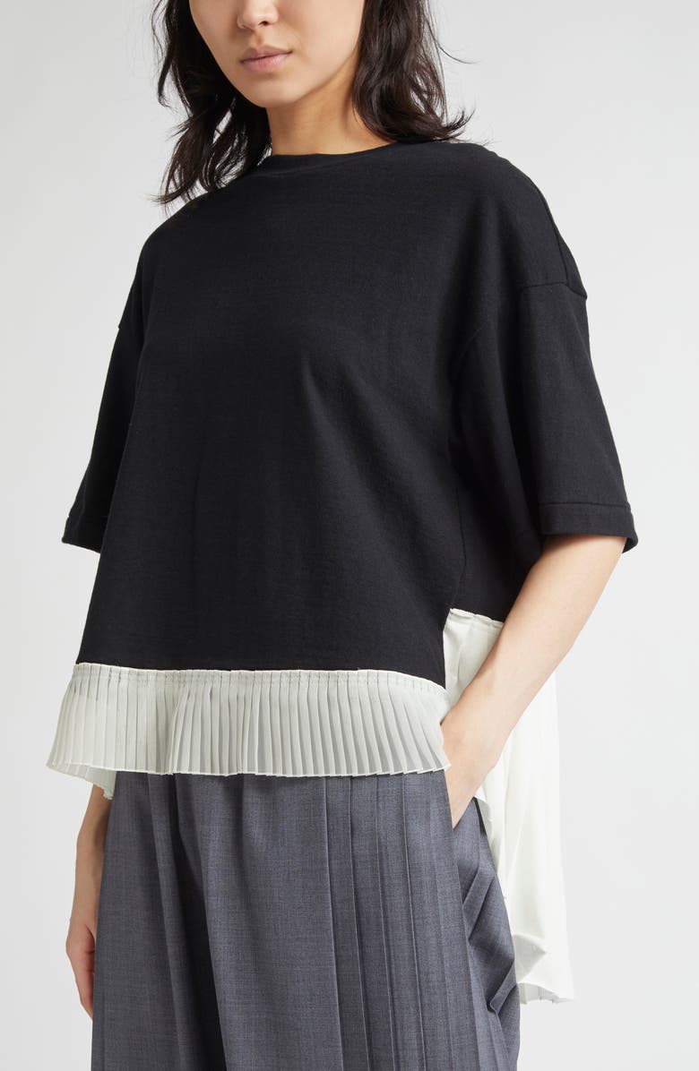 Undercover Pleated Hem Mixed Media T-Shirt, Alternate, color, 