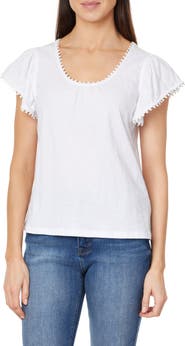 CURVE APPEAL Pompom Flutter Sleeve Cotton Top