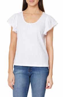 CURVE APPEAL Pompom Flutter Sleeve Cotton Top