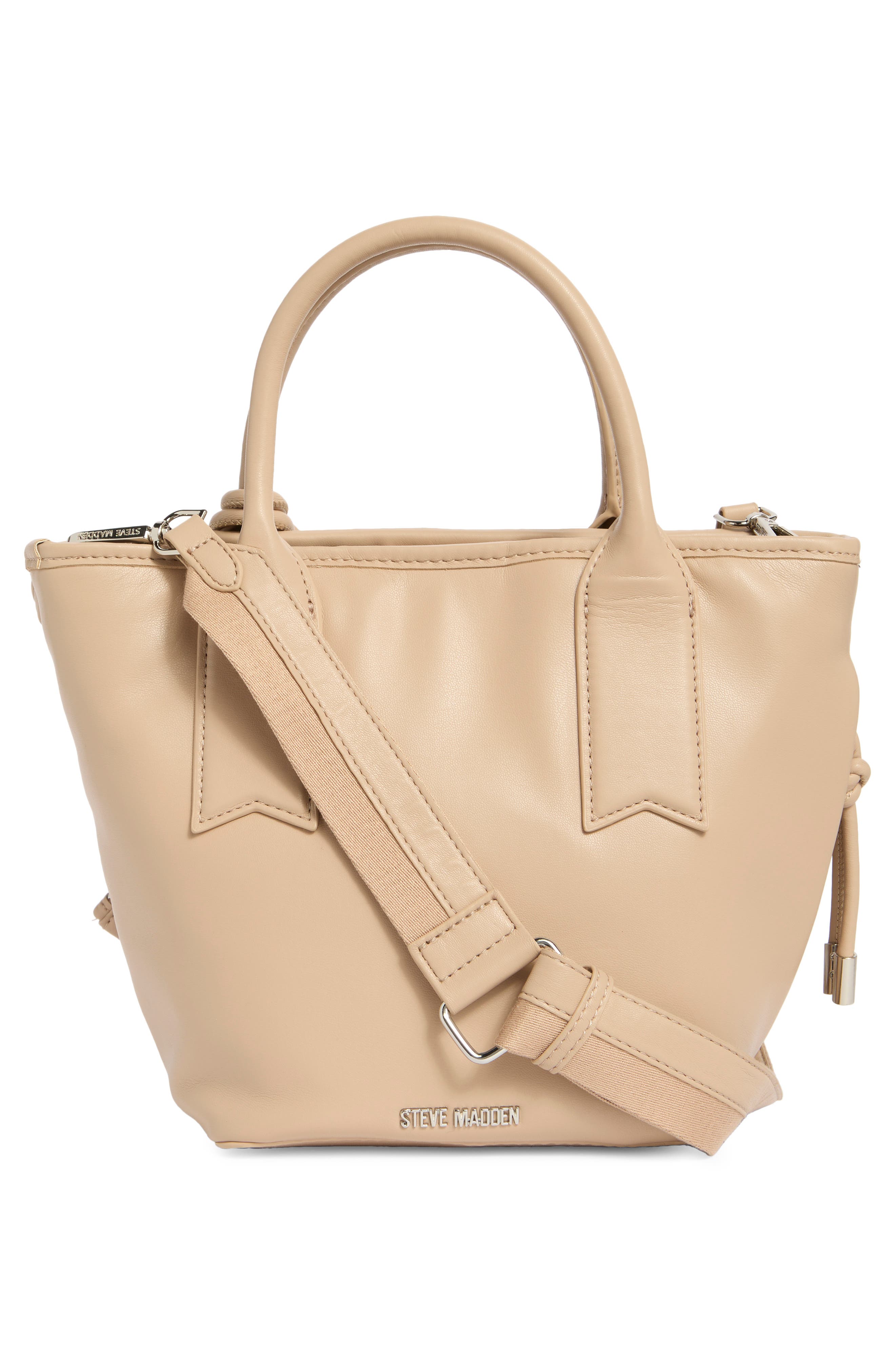 Steve Madden Bgene Woven Satchel Bag, Alternate, color, Chalk / Stone