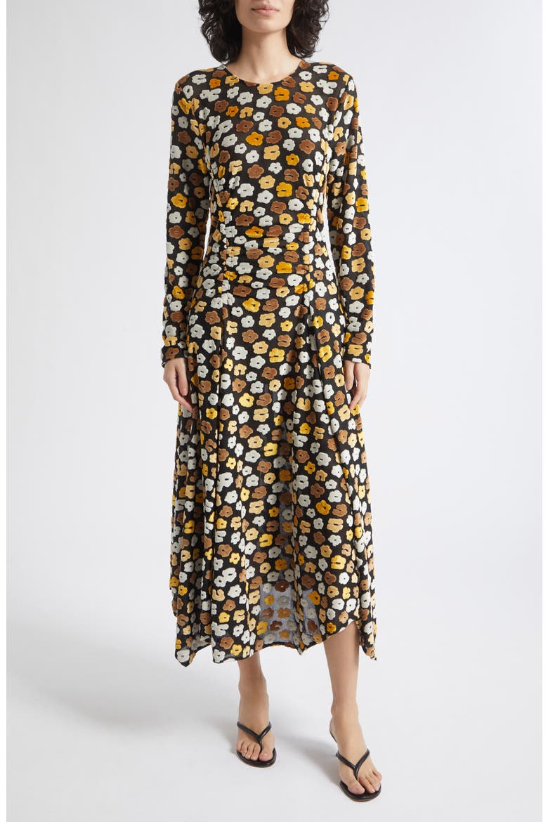 Long Sleeve Gathered Dress, Main, color, PETAL POLKA