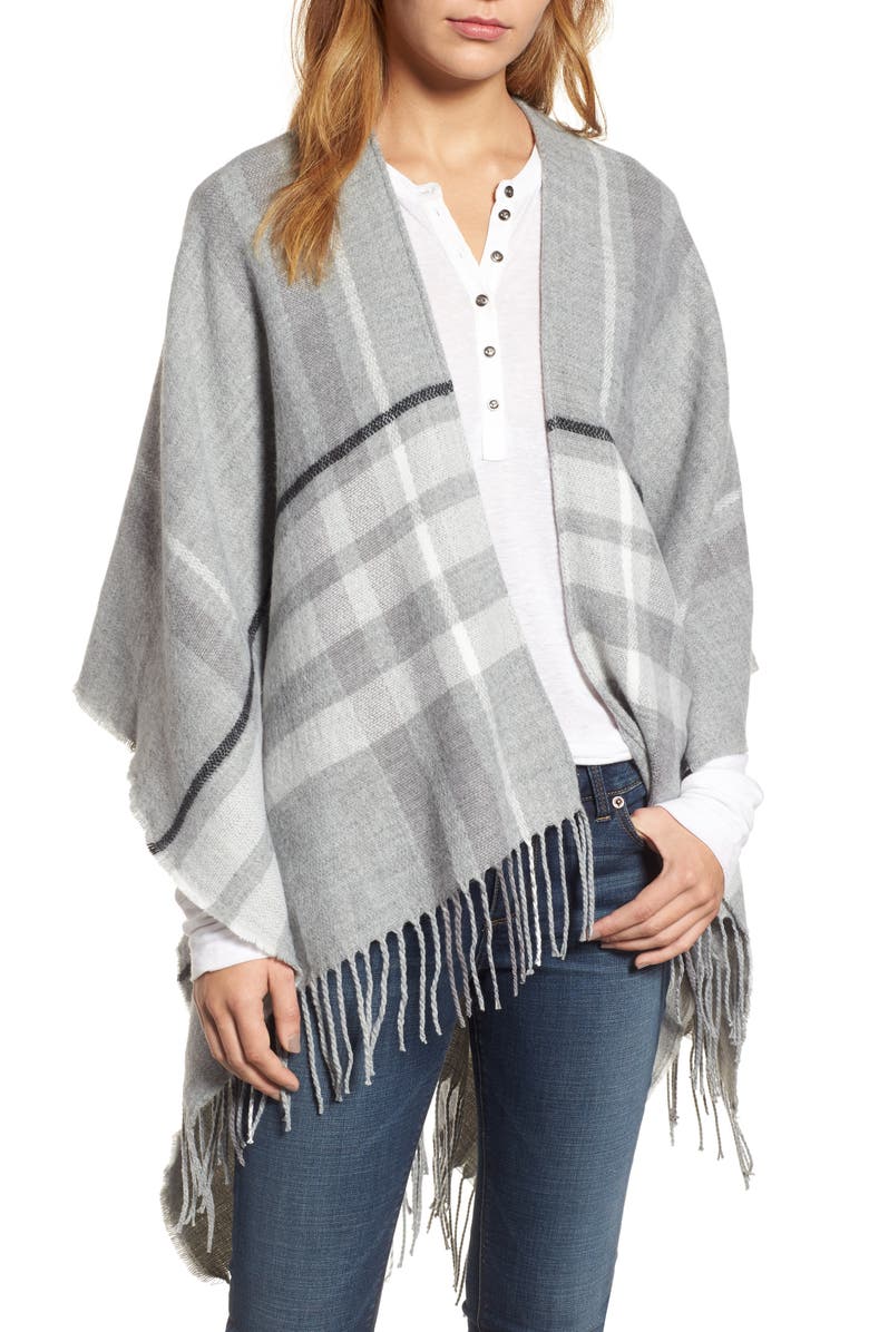 Sole Society Plaid Fringe Wrap, Main, color,