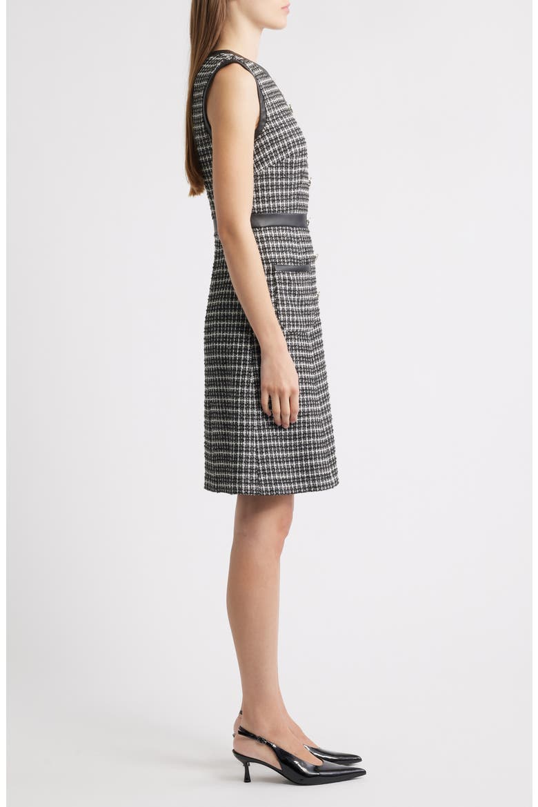 Contrast Trim Sleeveless Tweed Dress, Alternate, color, BLACK IVORY