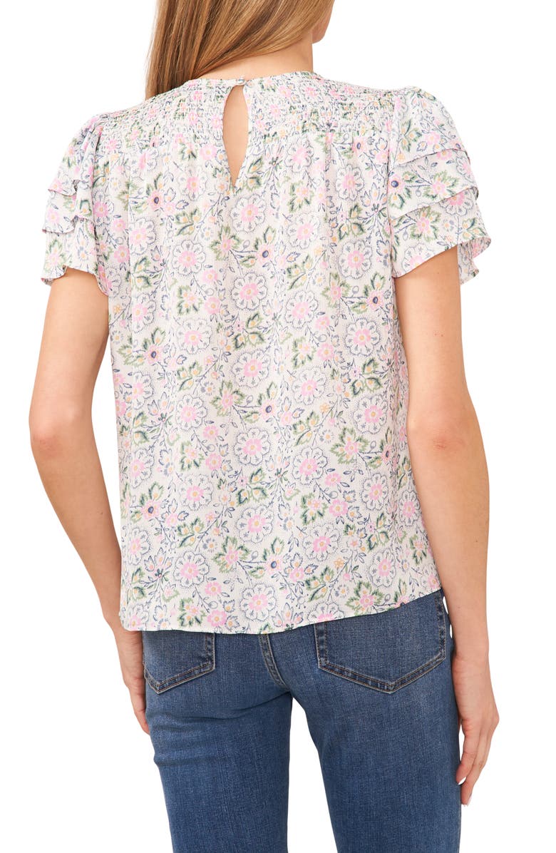 CeCe Floral Smocked Tiered Sleeve Top, Alternate, color, 