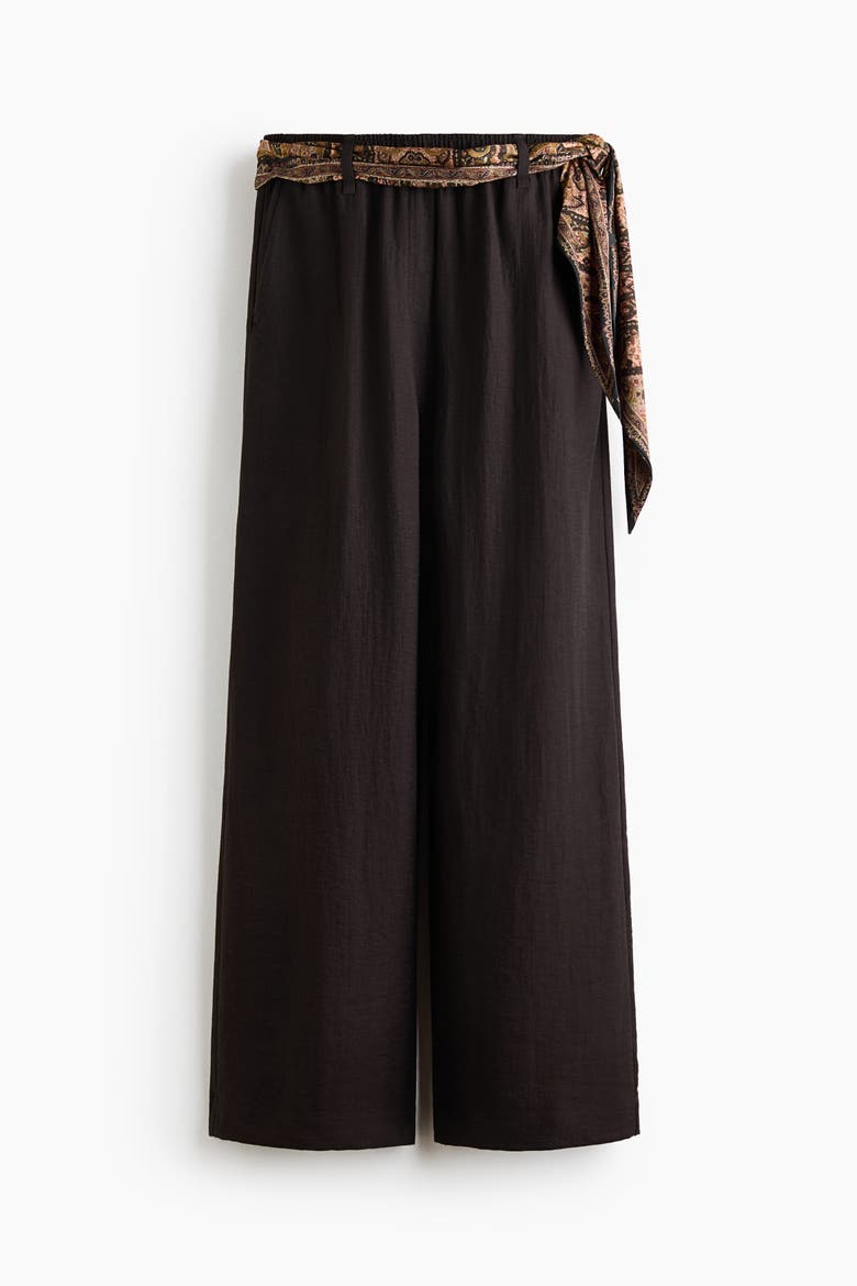 Scarf-detail Linen-blend Trousers, Alternate, color, Dark brown