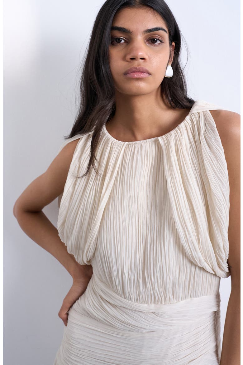 Drape Shoulders Pleated Minidress, Alternate, color, WHITE