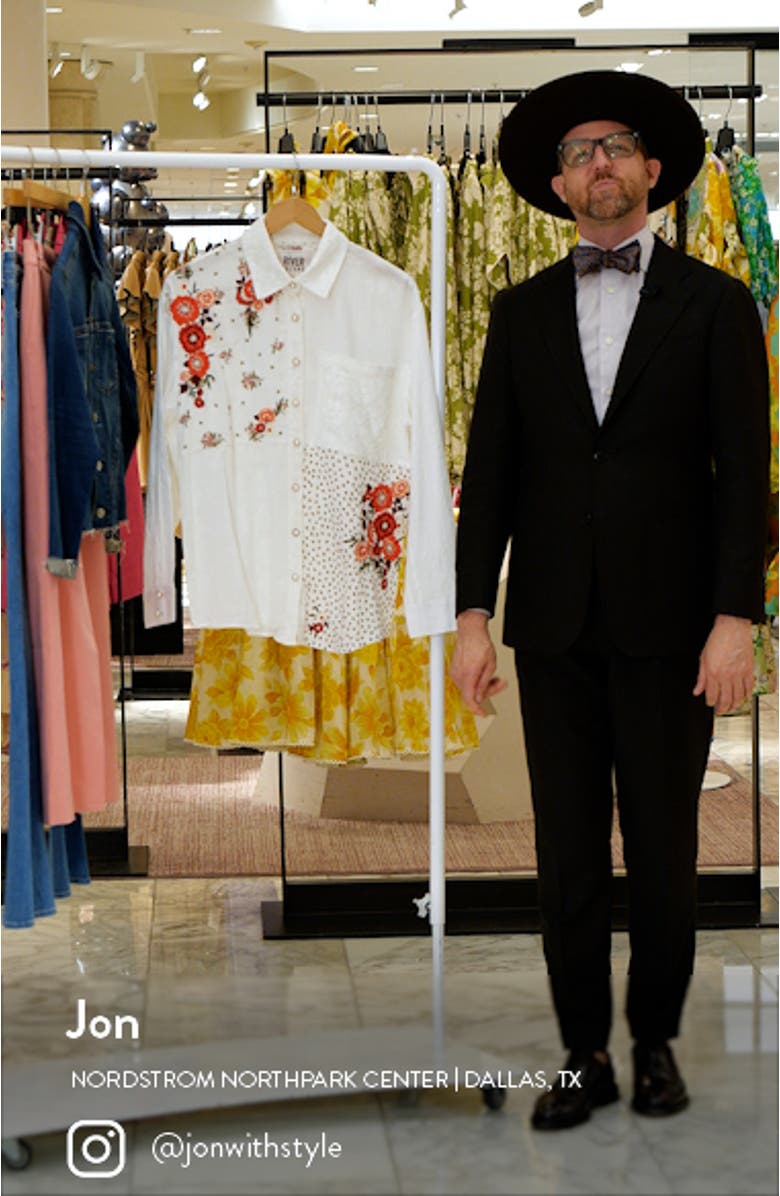 Floral Embroidered Patchwork Lace Button-Up Shirt, sales video thumbnail