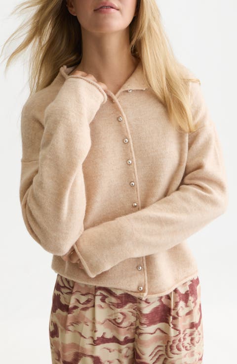 Fuzzy Funnel Neck Cardigan