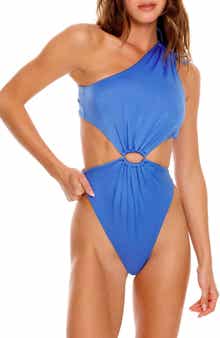 Agua Bendita Bloom Azure One-Shoulder Cutout One-Piece Swimsuit