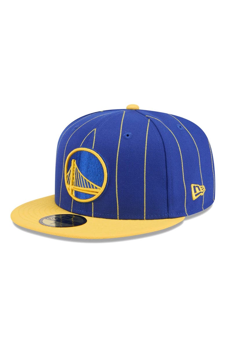 New Era Men's New Era Royal/Gold Golden State Warriors Pinstripe Two-Tone 59FIFTY Fitted Hat, Alternate, color, Royal