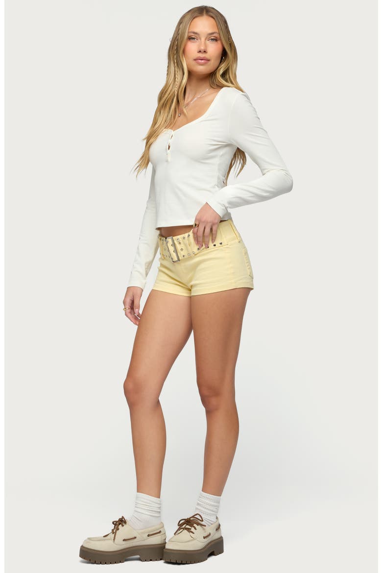Leah V-Neck Crop Henley Top, Alternate, color, WHITE