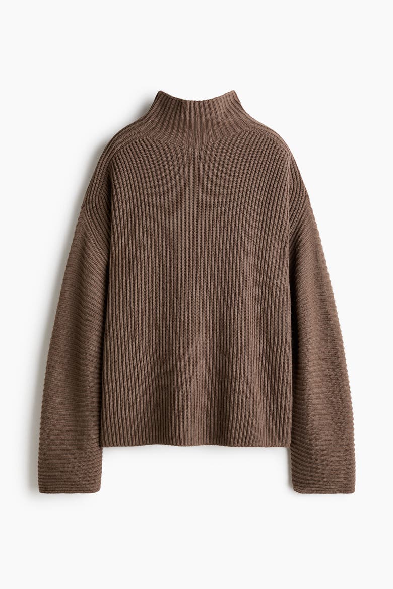 Rib-knit Wool-blend Jumper, Alternate, color, Dark taupe