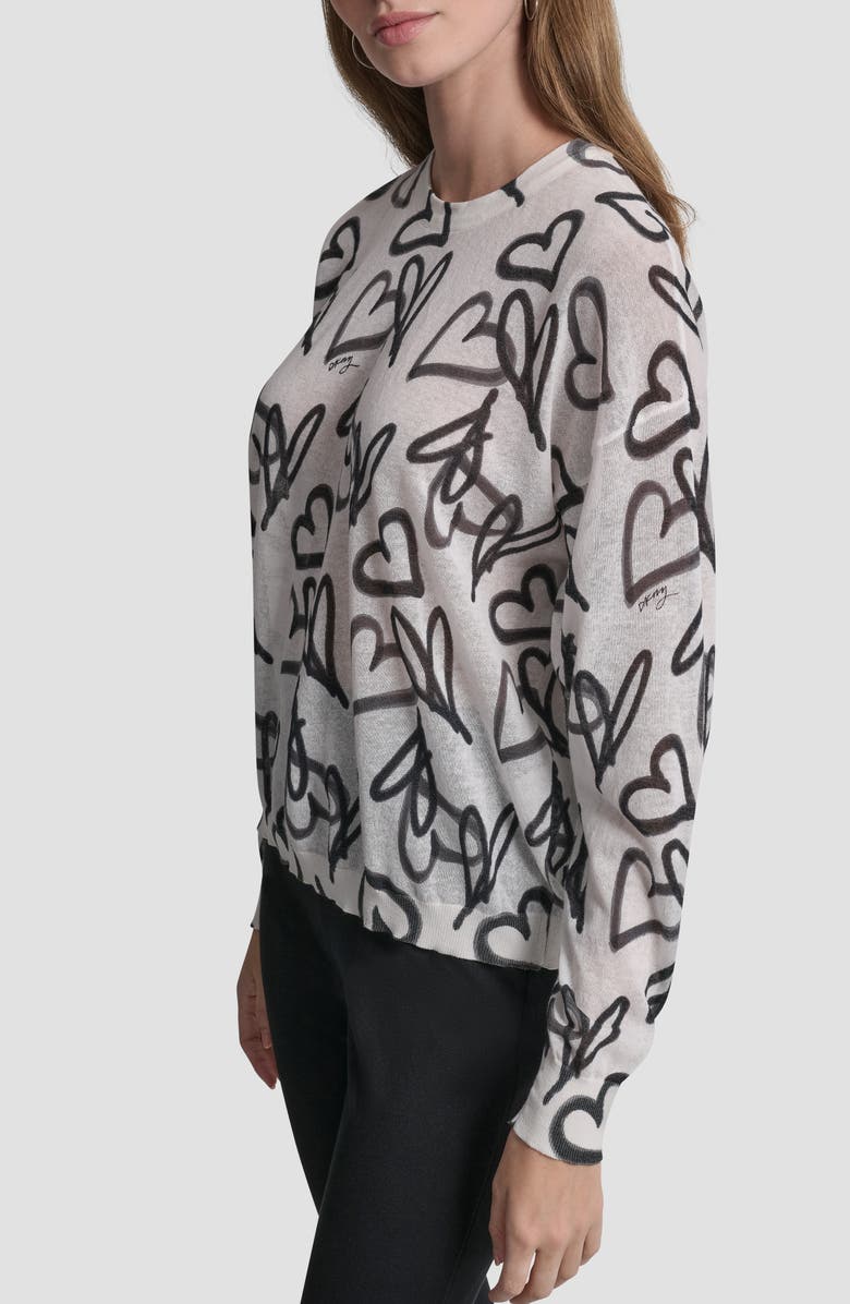 DKNY Lightweight Graffiti Heart Print Sweater, Alternate, color, Ivory Graffiti Heart