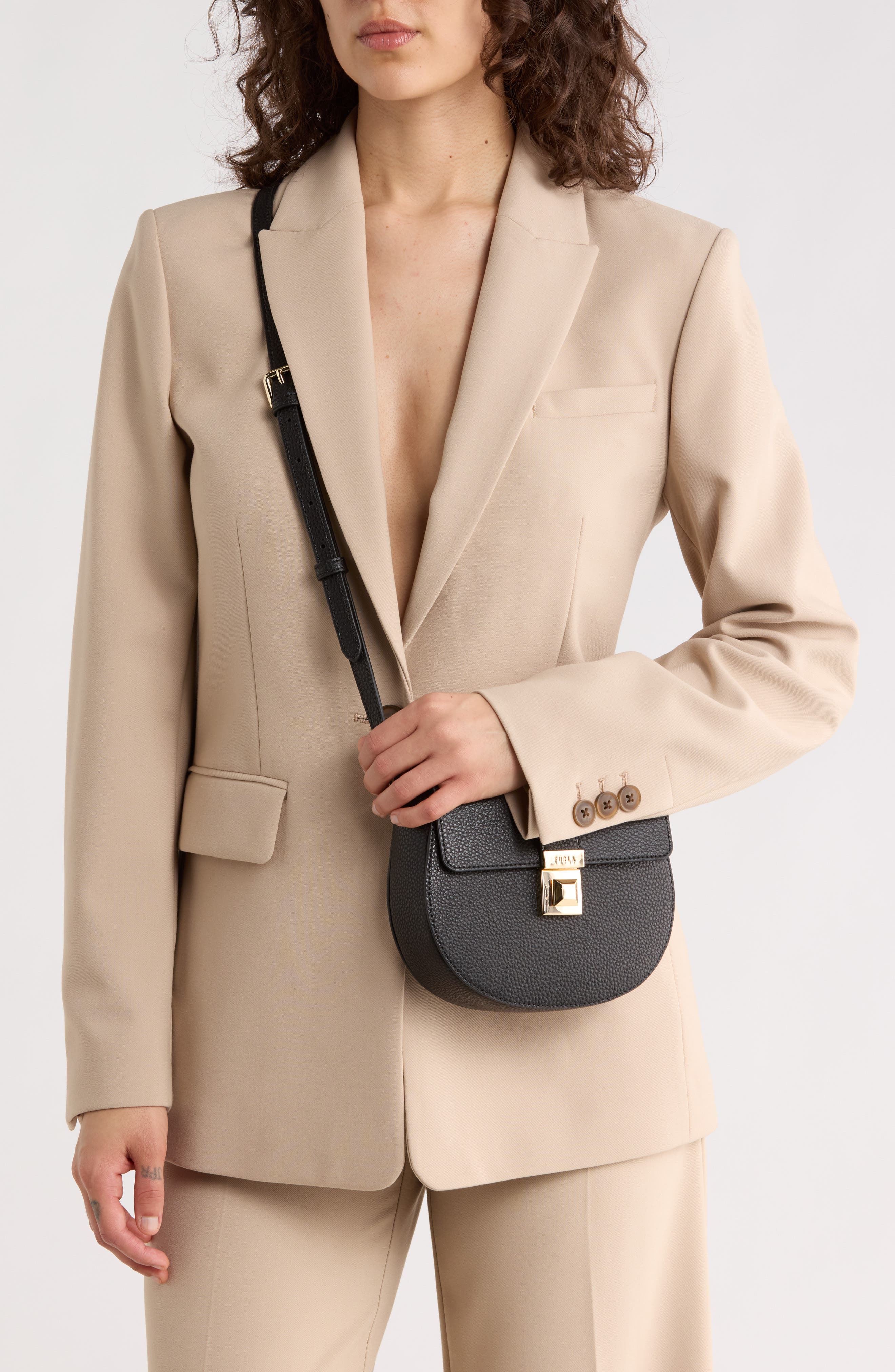 Furla Mini Glenn Leather Crossbody Bag, Alternate, color, Nero