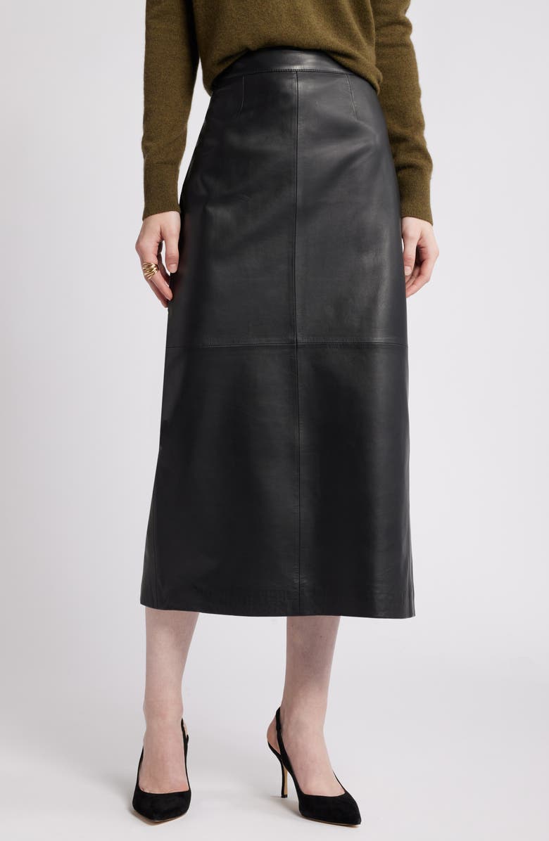 Nordstrom Leather Pencil Skirt, Main, color, Black