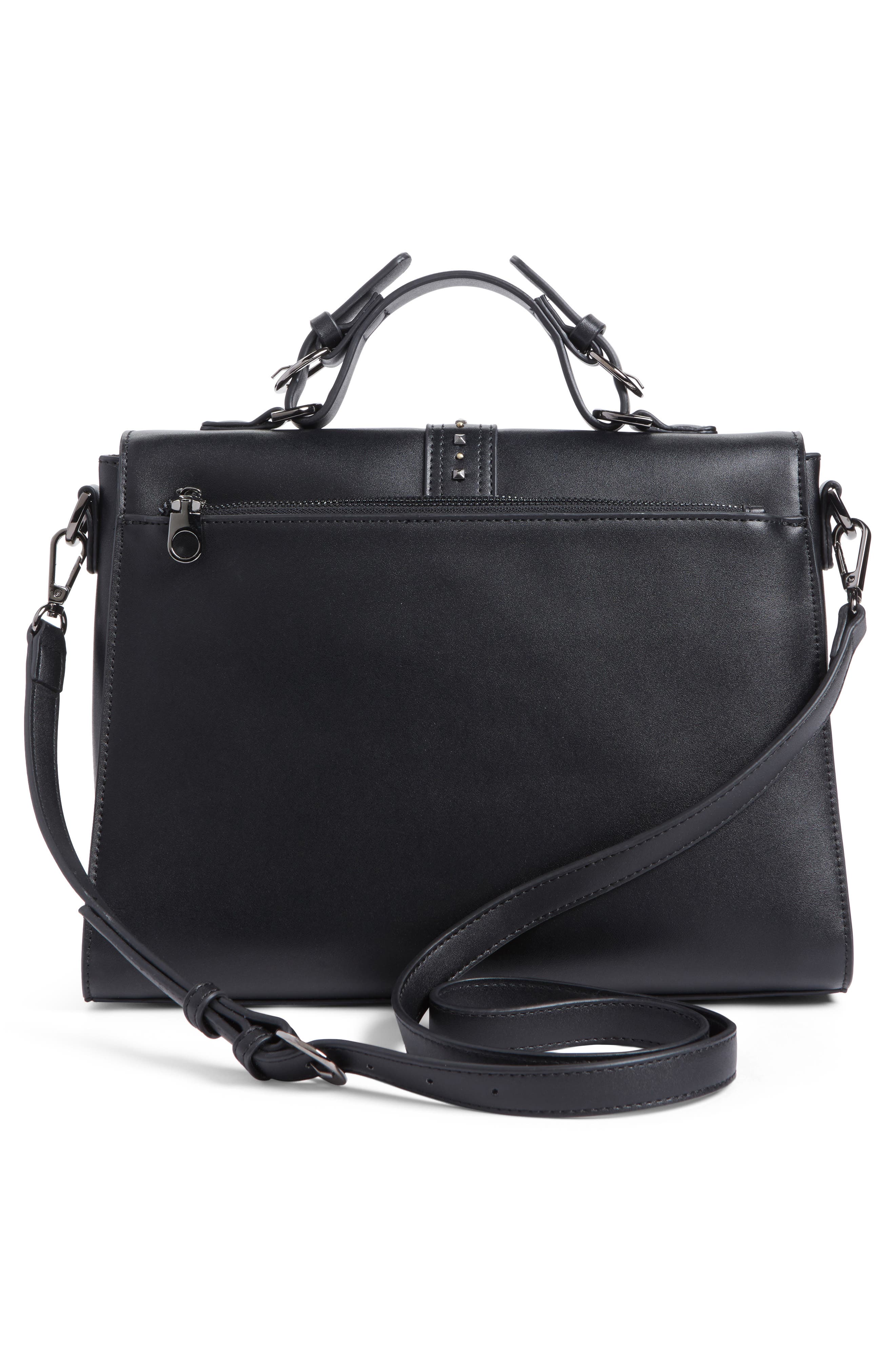 Blair Embellished Faux Leather Top Handle Satchel, Alternate, color, BLACK