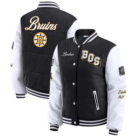 Women's WEAR by Erin Andrews Black/White Boston Bruins Varsity Full-Snap Puffer Jacket