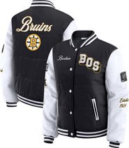WEAR by Erin Andrews Women's WEAR by Erin Andrews Black/White Boston Bruins Varsity Full-Snap Puffer Jacket