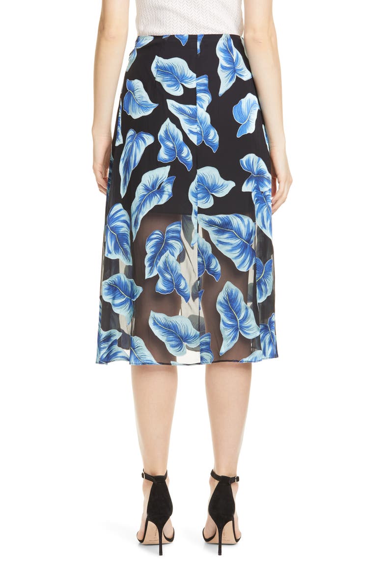Lumi Tie Wrap Midi Skirt, Alternate, color, PARADISE LEAVES BLK/ BLUE