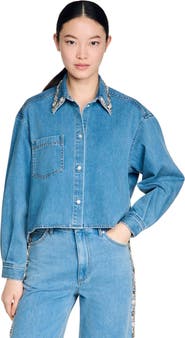 SANDRO Denim shirt with rhinestones