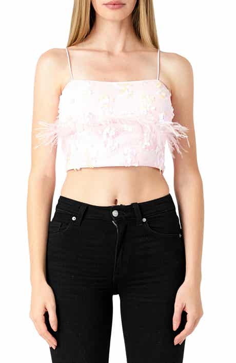 Endless Rose Sequin & Feather Crop Top