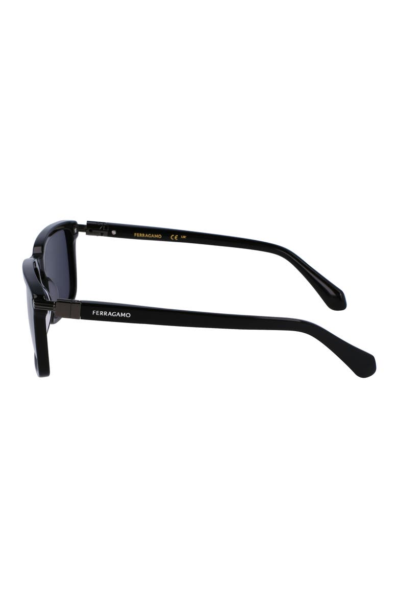 Gancini Evolution 56mm Rectangular Sunglasses, Alternate, color, BLACK