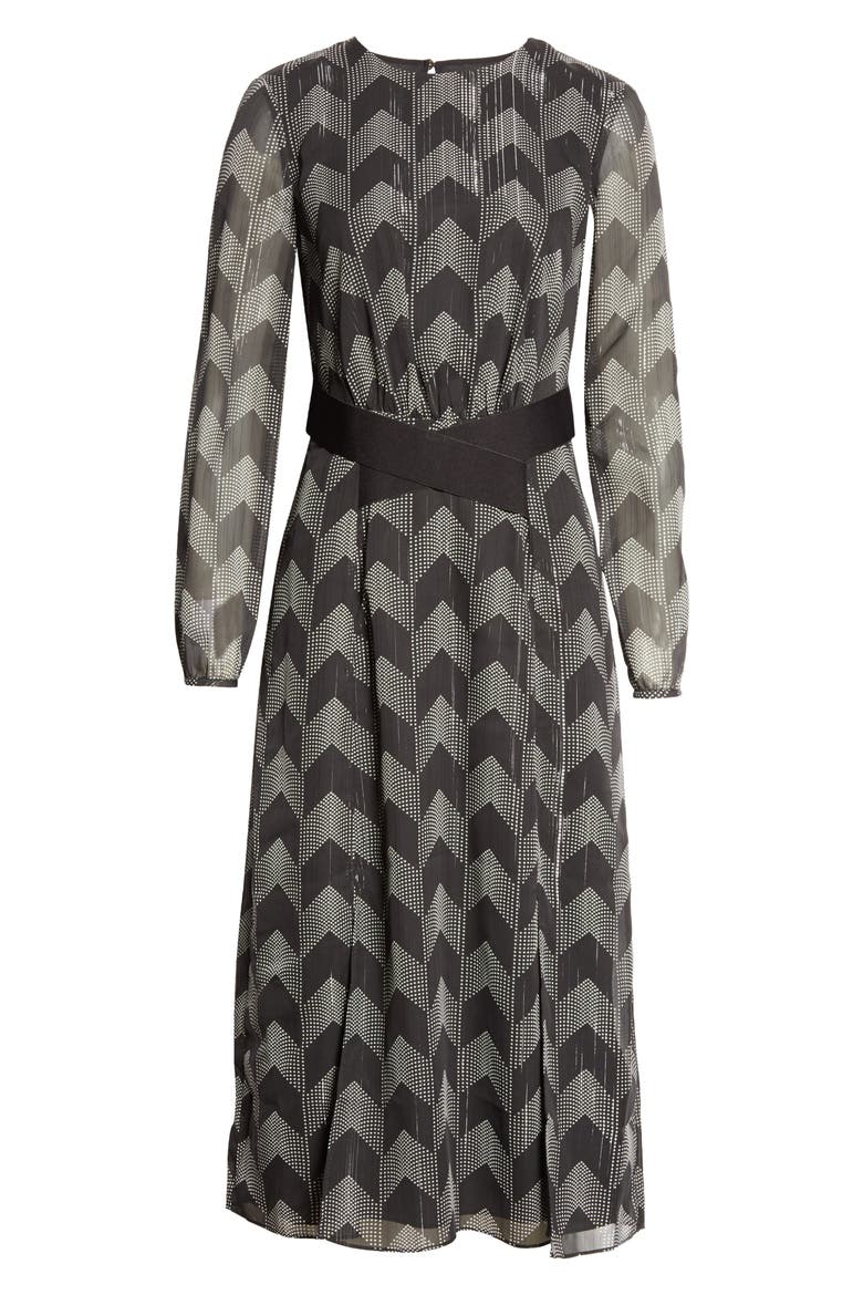 Atlas Long Sleeve Midi Dress, Alternate, color, BLACK