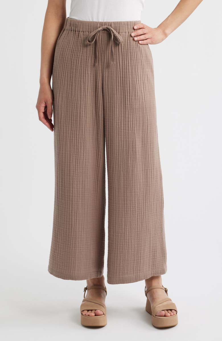 Eileen Fisher Wide Leg Organic Cotton Ankle Pants, Main, color, Cocoa