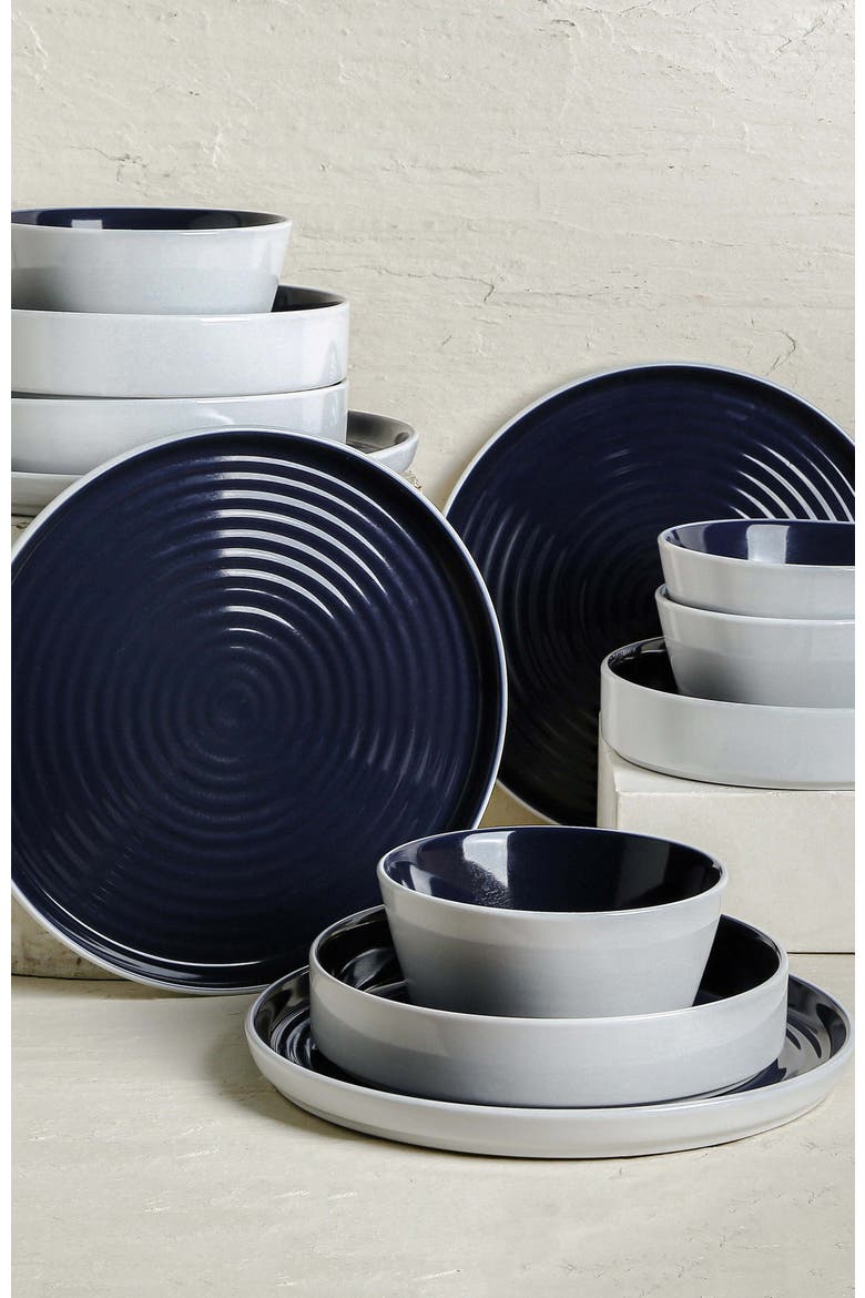 Elica Stoneware 12-Piece Dinnerware Set, Alternate, color, Navy and White