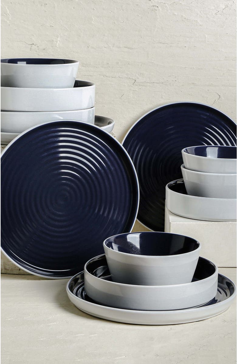Stone Lain Elica Stoneware 12-Piece Dinnerware Set, Alternate, color, Navy And White