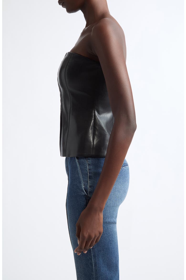 Pat Strapless Faux Leather Top, Alternate, color, BLACK